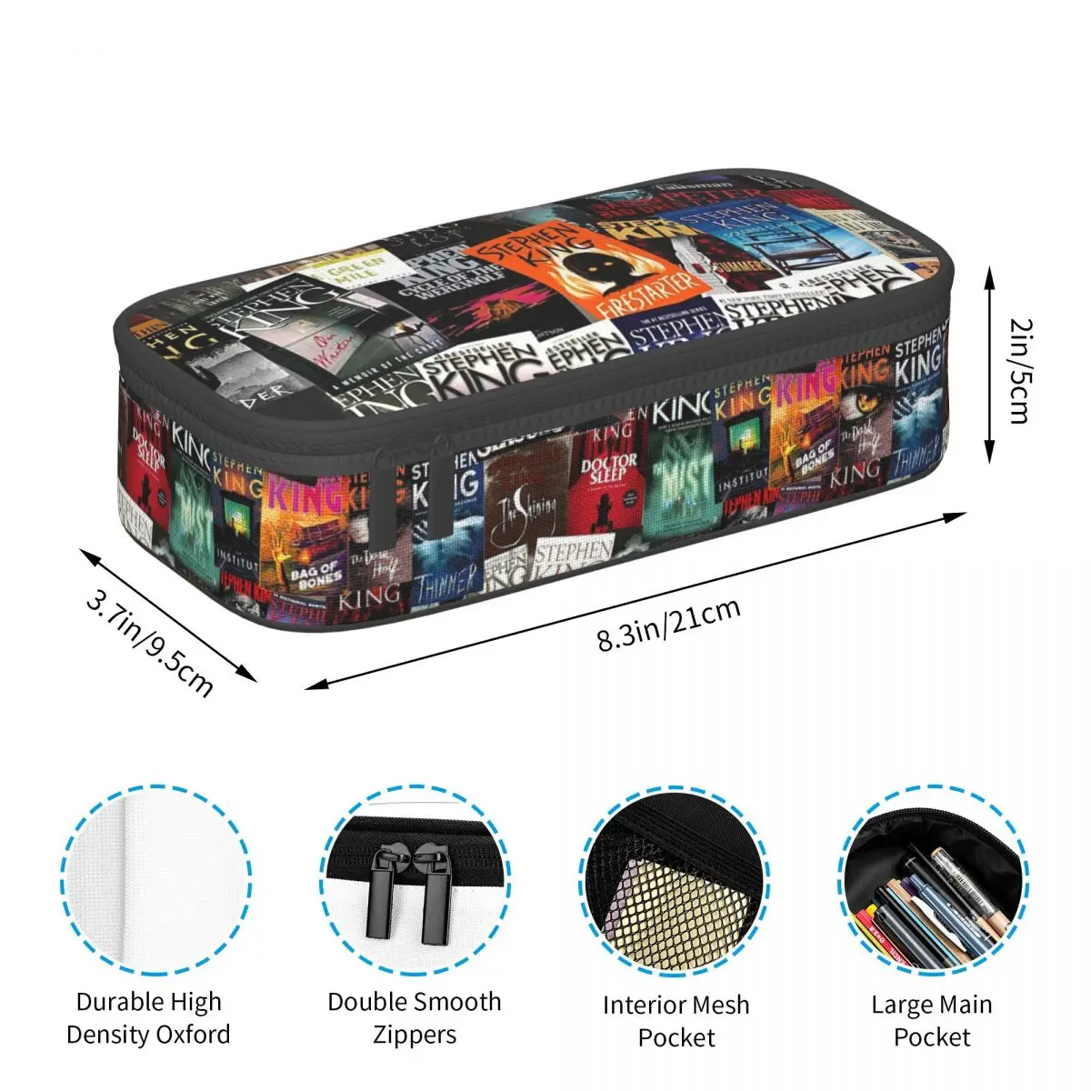 Stephen King Book Covers, Horror Bookworm Pencil Cases Large Storage Pen Bags Pen Box Pencil Pouch For Boys Girls Students