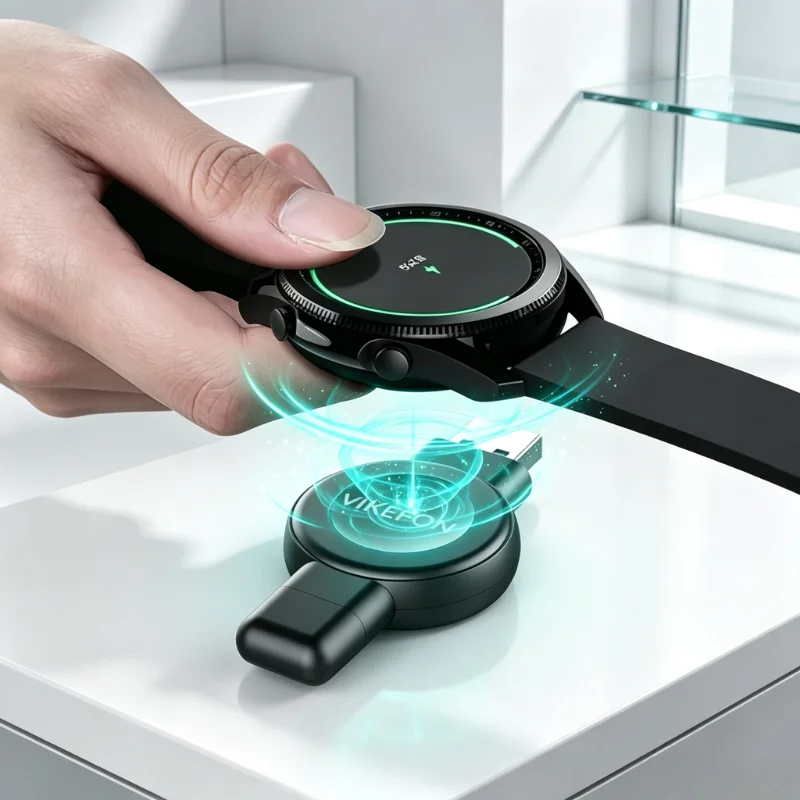 VIKEFON Portable USB Magnetic Wireless Charger for Apple Watch 11/10/9/8/7/6/5/4/3 Samsung Galaxy Watch 8/7/6 Fast Charging Dock