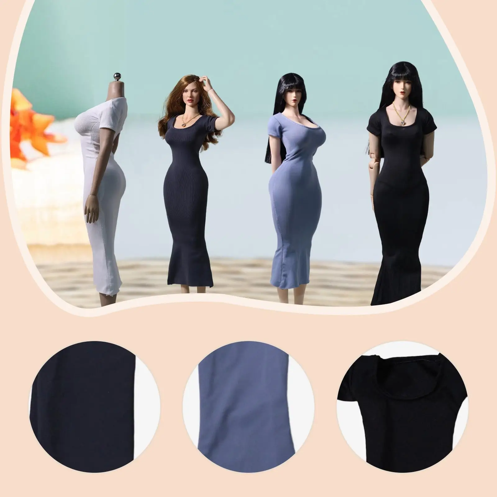 ملابس نسائية مصغرة بمقياس 1/6، زي بسيط وعصري بلون واحد، ملابس أزياء للجمع، فستان ضيق للدمى