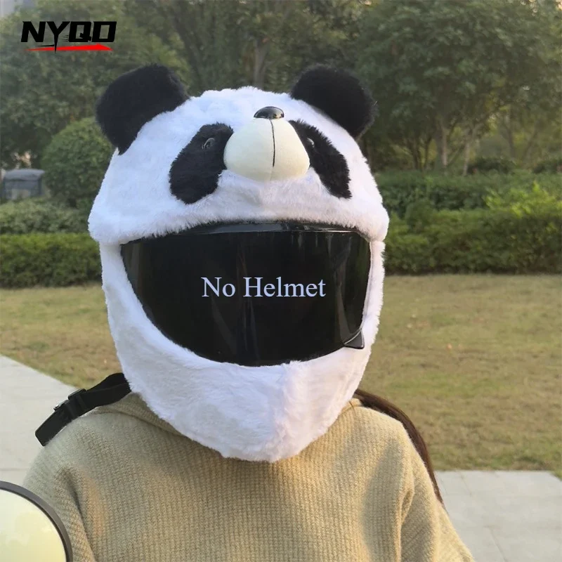 Cartoon Plush Motorcycle Helmets Cover Armet Cover Fluffy Animal Panda Motorcycle Helmet Protection Decoration for Outdoor Ride