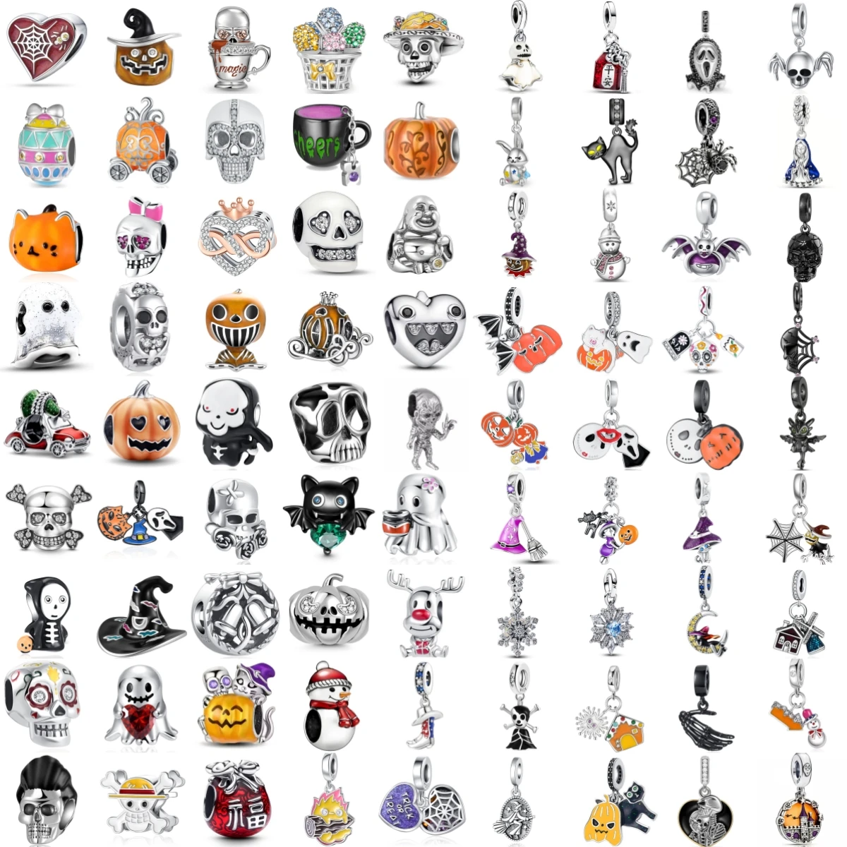 Fashion Silver 925 Halloween Christmas Series Spider Fortune Bag Skull Head Charms Beads Fit Original Bracelet DIY Trinkets
