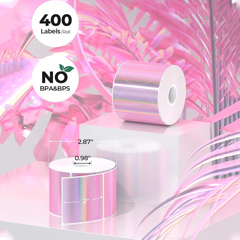 1roll geschikt voor MUNBYN 2" cirkel holografische thermische labelstickers roze zelfklevende regenboog glitter thermische printersticker