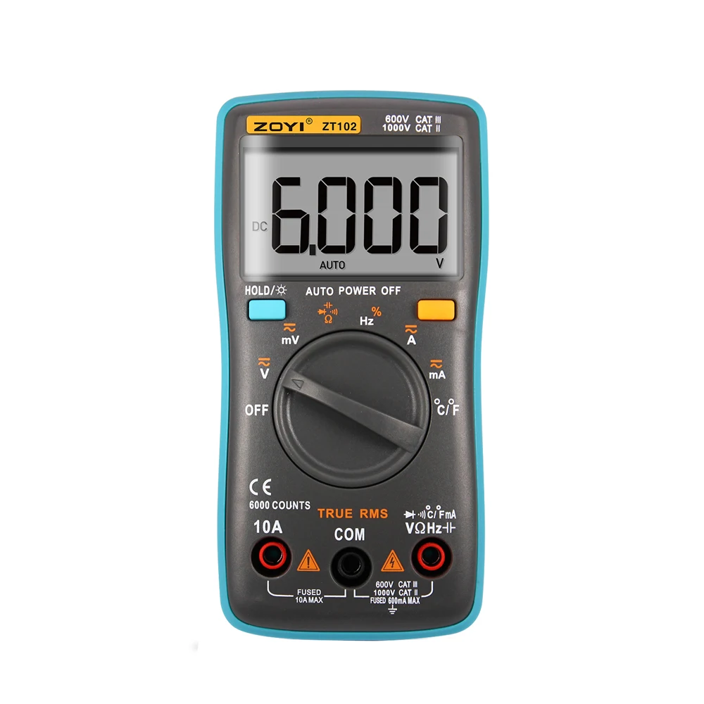 ZOYI Digital Multimeter ZT-102 Auto Range 6000 Count AC/DC Ammeter Voltmeter Ohm Hertz True RMS Tester Portable Meter