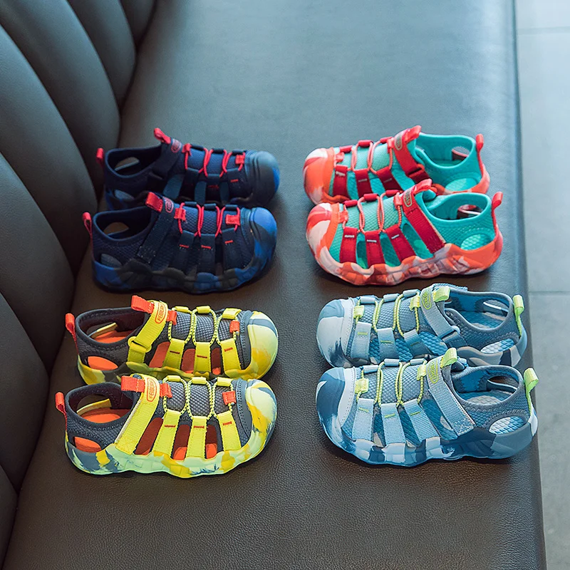 Summer New Baby Camouflage Sandals Boys Sports Sandals With Toe Protection Non-slip Girls Fashion Candy Color Hollow Beach Shoes
