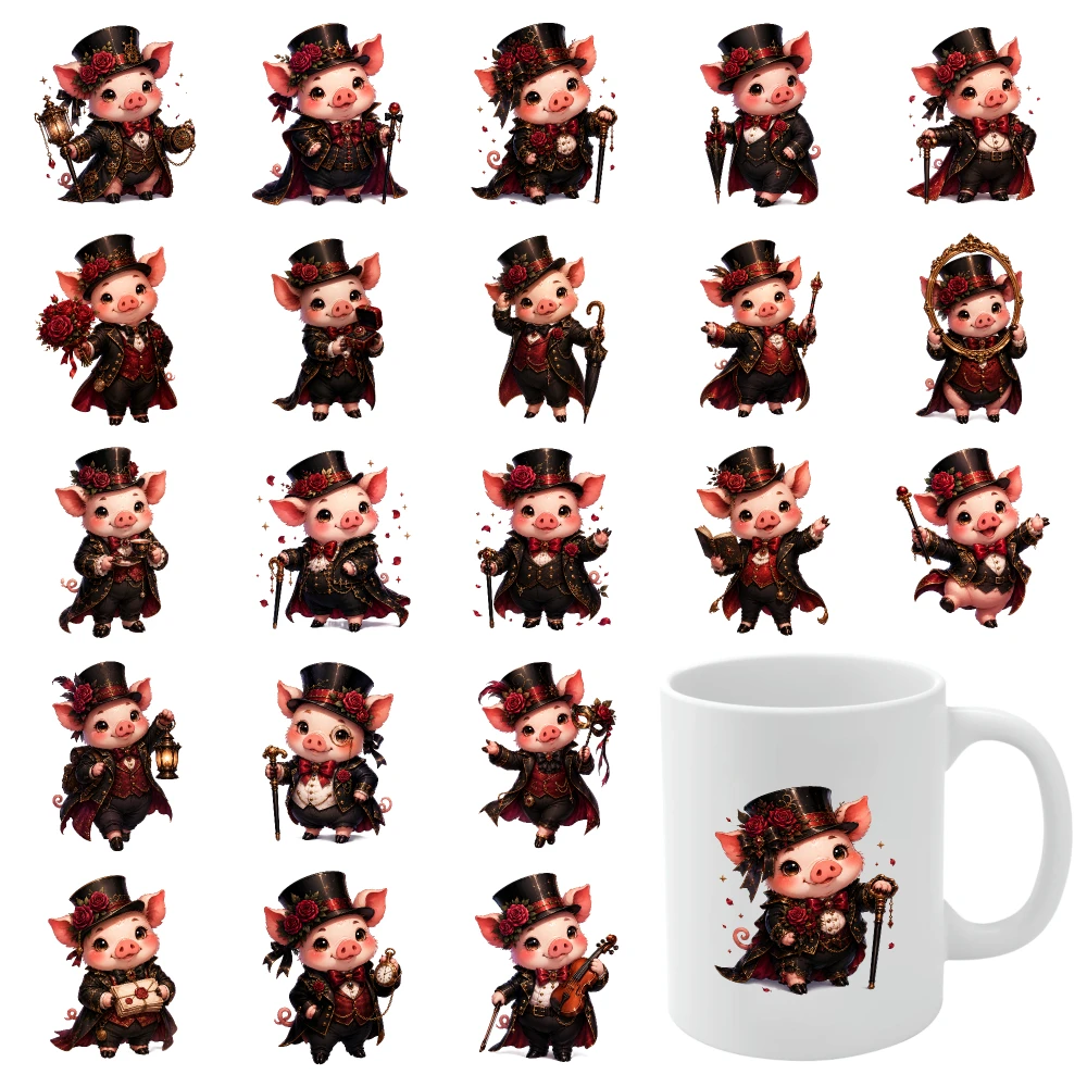 21 Pcs Pig UV DTF Stickers DIY Water Bottle Glass for 16 oz Tumbler Waterproof Decals