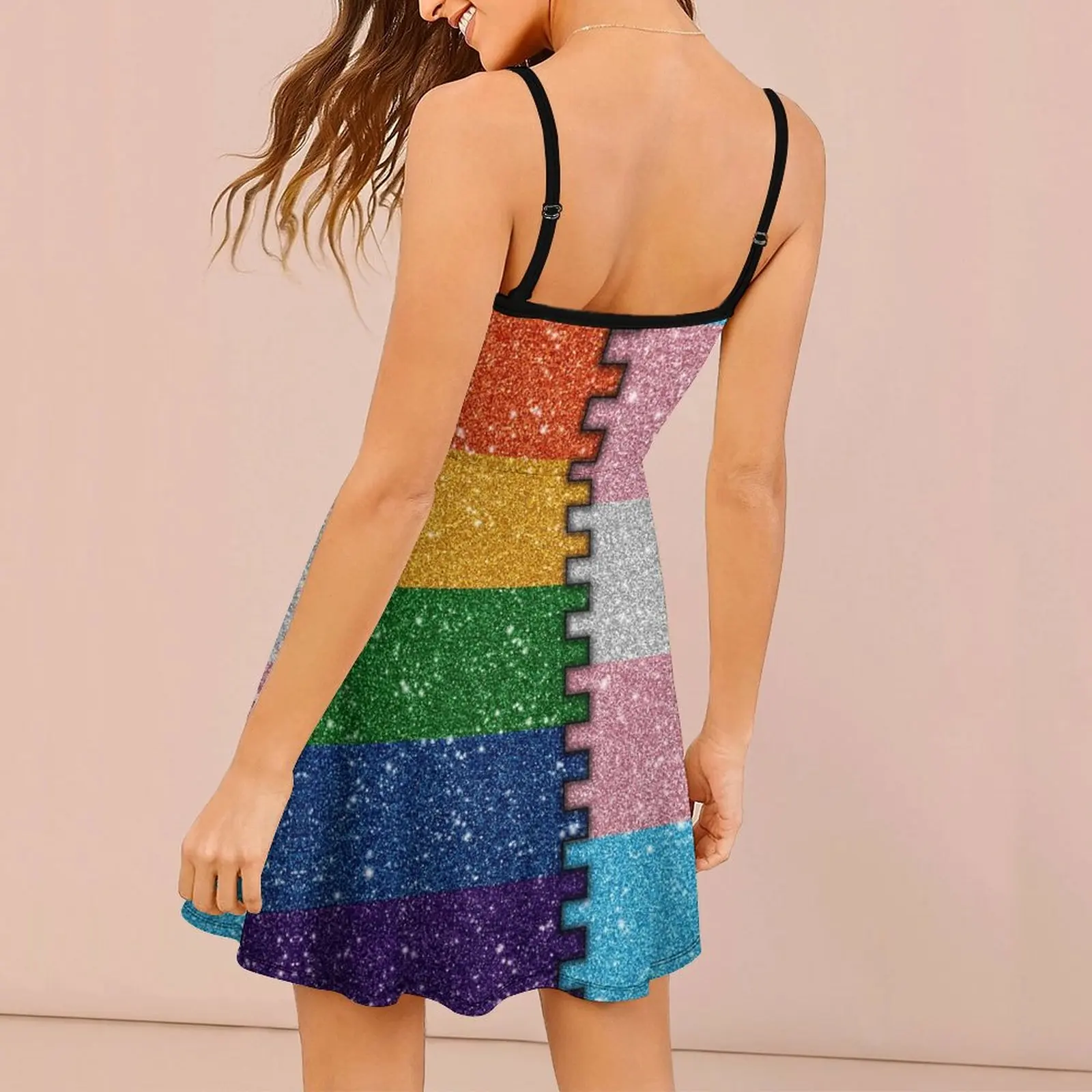 Faux Rainbow & Transgender Glitter Flag Unique Exotic Woman's Clothing Women's Sling Dress Geek  Parties Suspender Dress