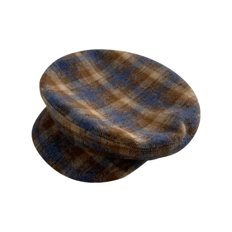 Chic Vintage Plaid Beret Octagonal Hats for Women Classic Beanies Caps Flat Brim Artist Berets Female Painter Cap Boina Mujer