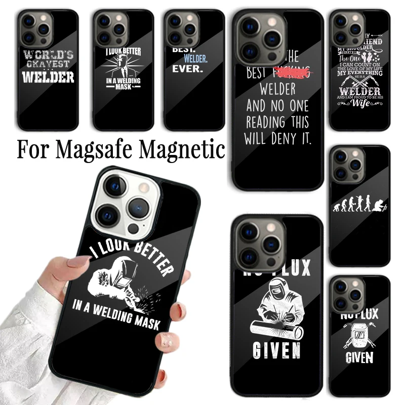 Coque Phone Case For iPhone 16 15 14 13 12 11 Pro Max Plus Magsafe Magnetic Wireless Charging Welder Welding Operator Evolution