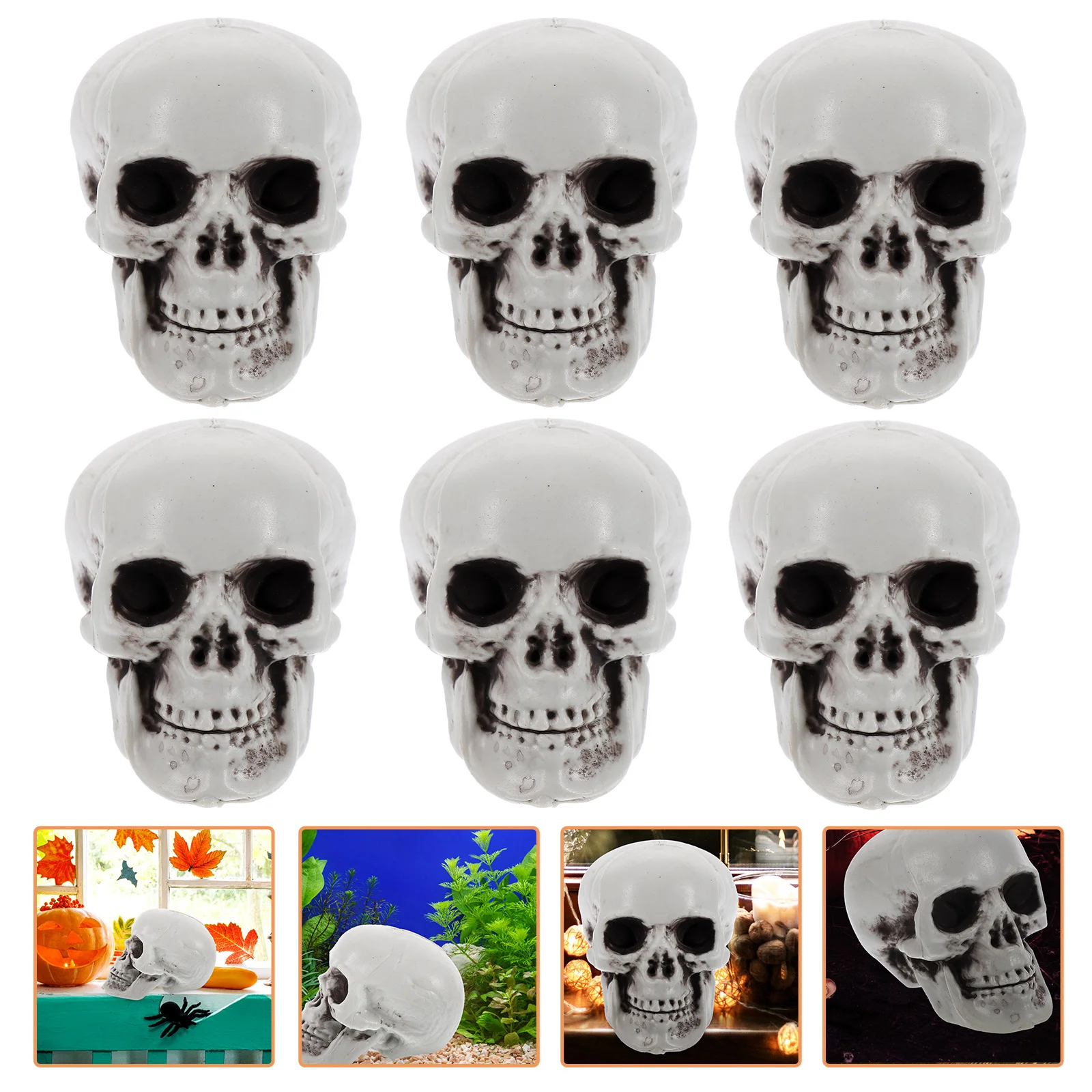 

6Pcs Realistic Skull Charms Resin Head Crafts Small Decorative Halloween Party Prank Props Mini Head