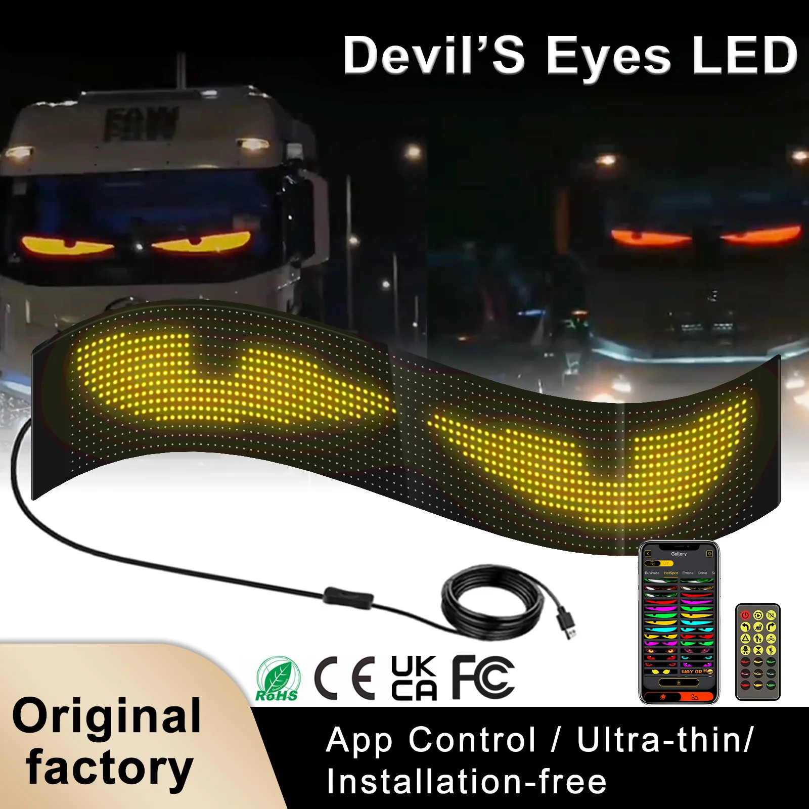 

Dynamic Devil's Eye Truck Windshield Scrolling Advertising LED Car Sign RGB DIY App Control LED Panel Flexible Display Light