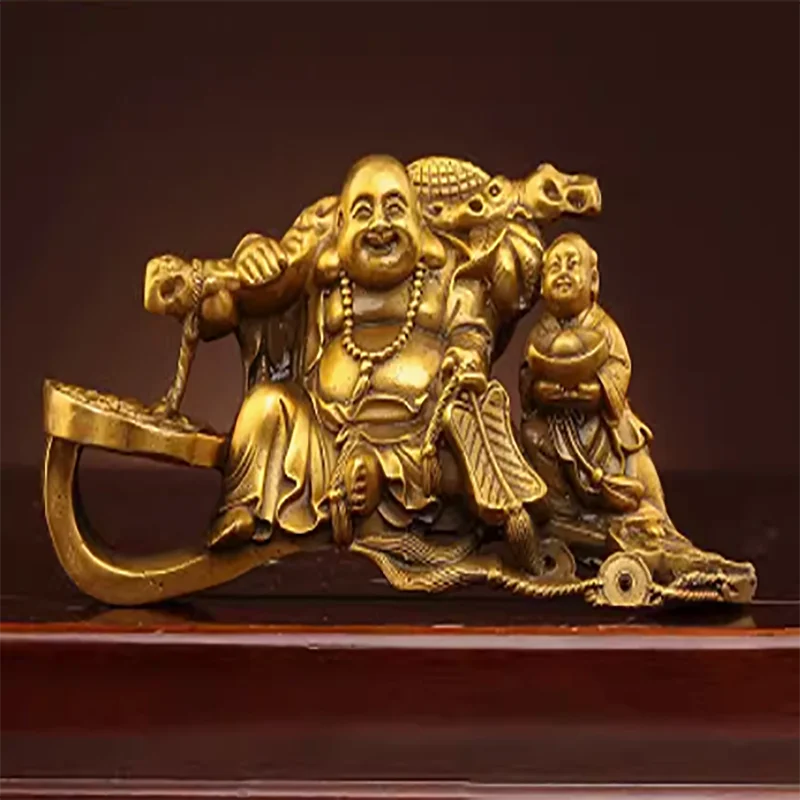 

Латунная статуя Будды Maitreya, большой живот, смайлик Будды тканевый мешок орнамент