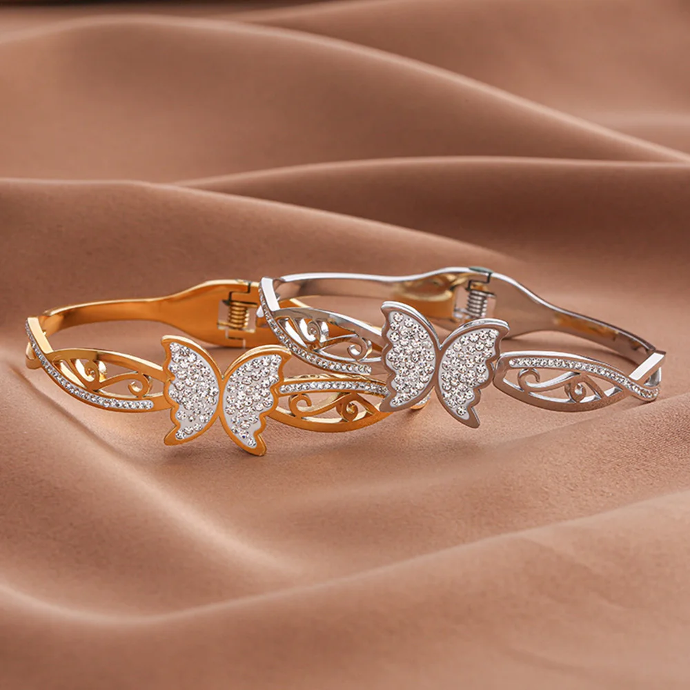 Luxurious crystal butterfly bracelet, silver gold plated bracelet for women, spring bracelet, girl gift