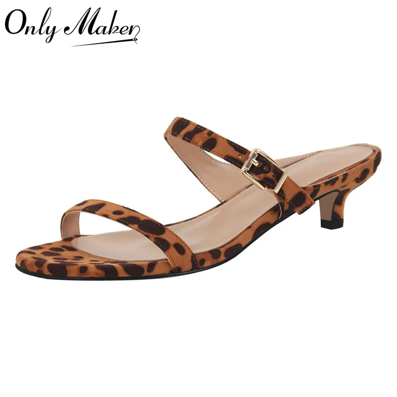 

Onlymaker Women Open Toe Leopard kitten-heel Sandals Slip On Summer Sandals