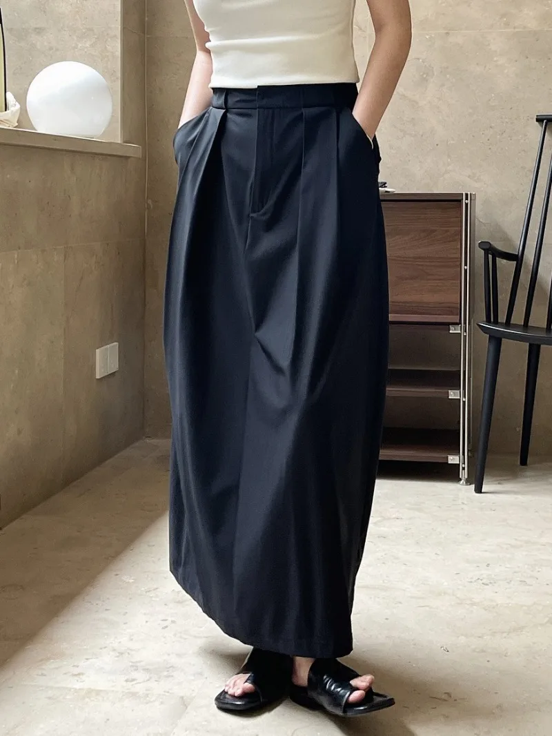 Summer 2024 New French Style Simple Office Lady Skirts Loose Casual High Waist Long Jupe Solid All-match Outdoor Faldas Mujer