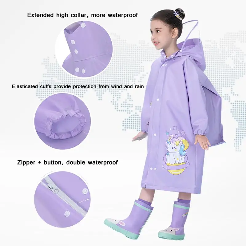 Children Raincoat Kids Waterproof Rain Poncho Full Coverage High-quality Raincoat Student Boys Girls Backpack Travel Rainwear