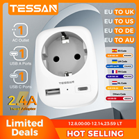TESSAN EU To UK Travel Adapter Portable Wall Socket with 1 Outlet 2 USB Ports Type G A I F Plug To US/DE/AU/England Adapter