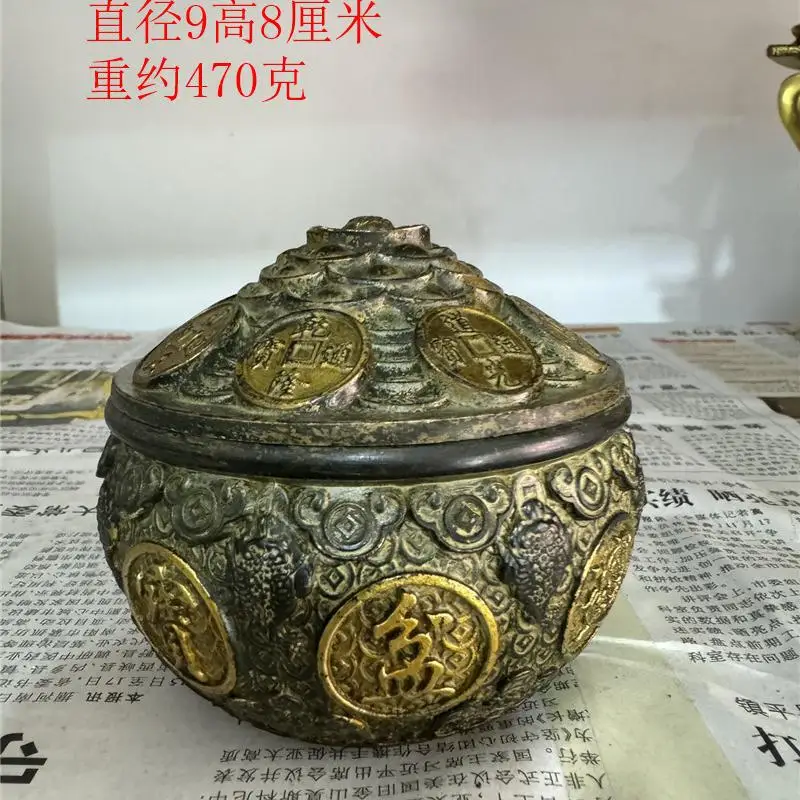 Large treasure bowl fortune decoration, home copper incense burner, living room ornament, gift for wealth accumulation, s