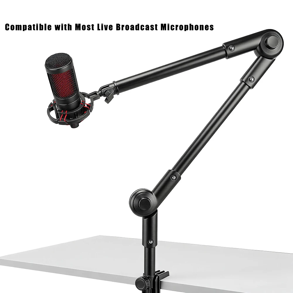Three-Section Microphone Boom Stand, 3/ 8inch Standard Interface, Stable Load-Bearing, 30Cm+38Cm Extended Arm, Desktop Clamp-On Installation, Equipped with Shockproof Mount, Professional Choice for Live Streaming and Recording.