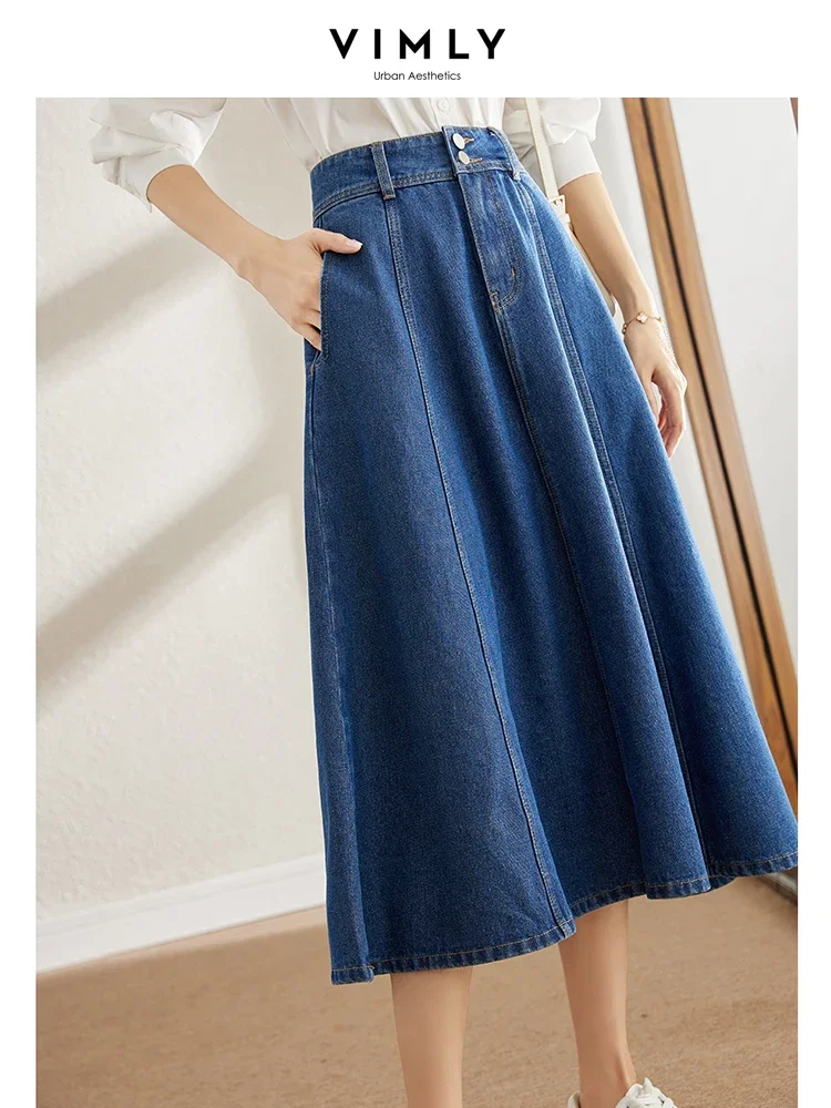 

Vimly Jean Umbrella Skirt 2025 Spring New High Waist Korean Style Vintage Blue Chic and Elegant Woman Denim Skirts 70673
