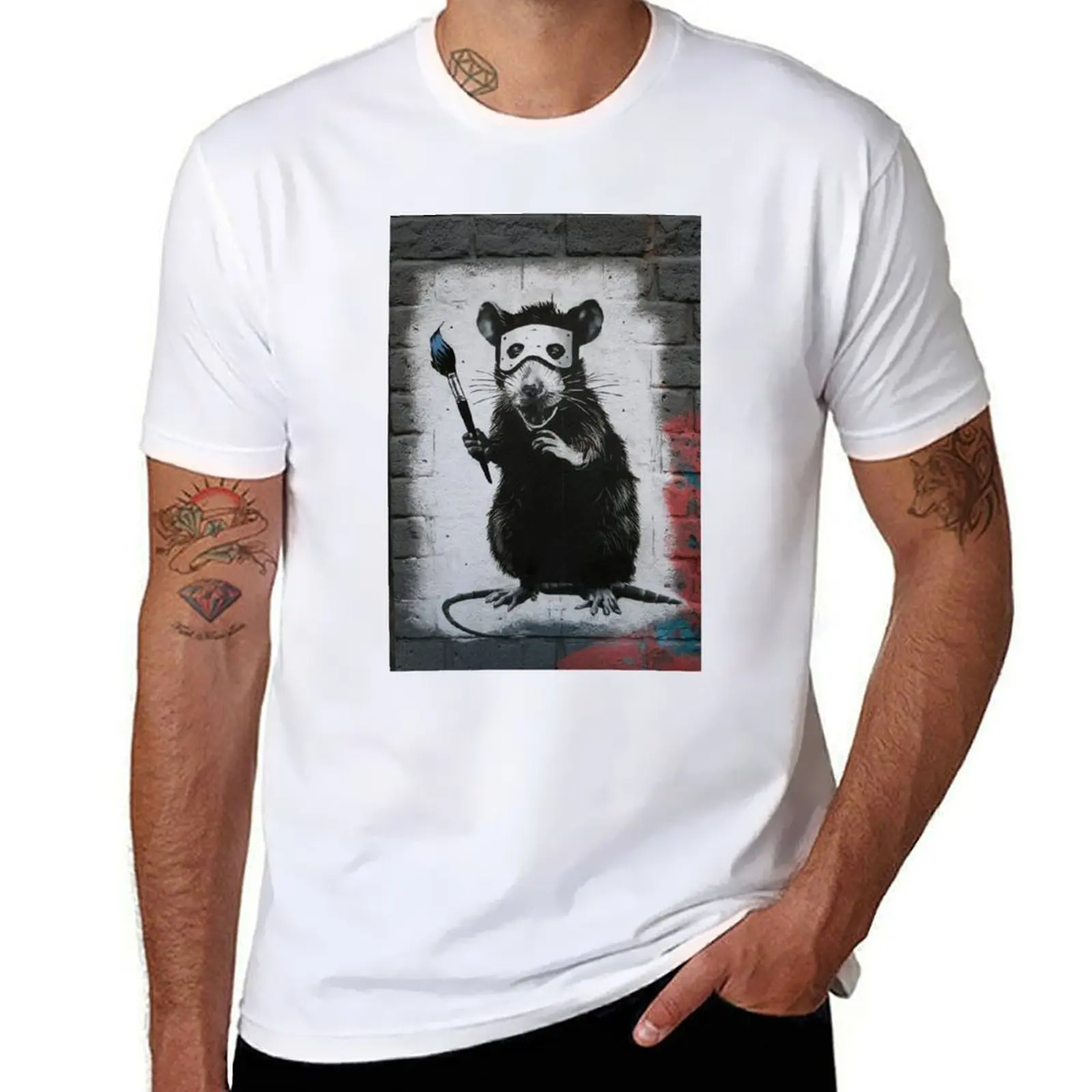 

Rat Stencil Graffiti T-Shirt graphic t shirts for man cotton t shirts high quality T-Shirt