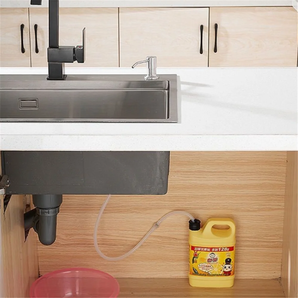 Stainless Steel Kitchen Sink Soap Dispenser Built in Pump Manual Press Detergent Liquid Dispenser with 100cm Tube/350ml Bottle view 6