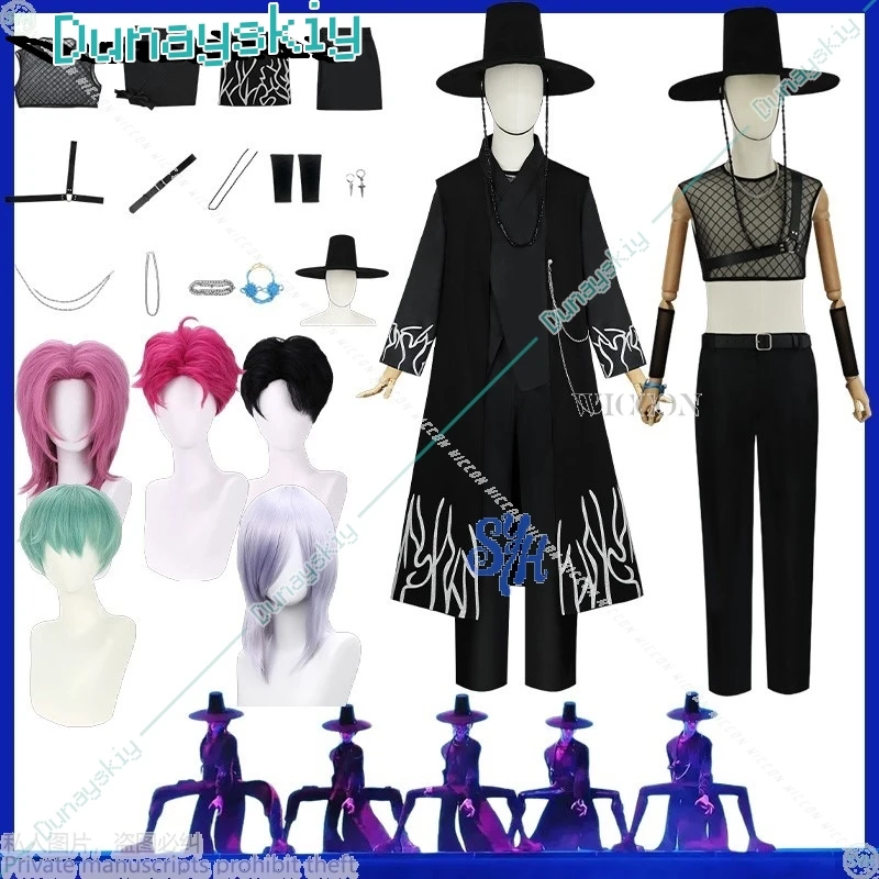 

Saja Boys Косплей Аниме Фильм Kpop Demon Полный комплект Высокое качество YOUR IDOL Костюм Черный гот Вампир Корейский костюм Хэллоуин 코스프레