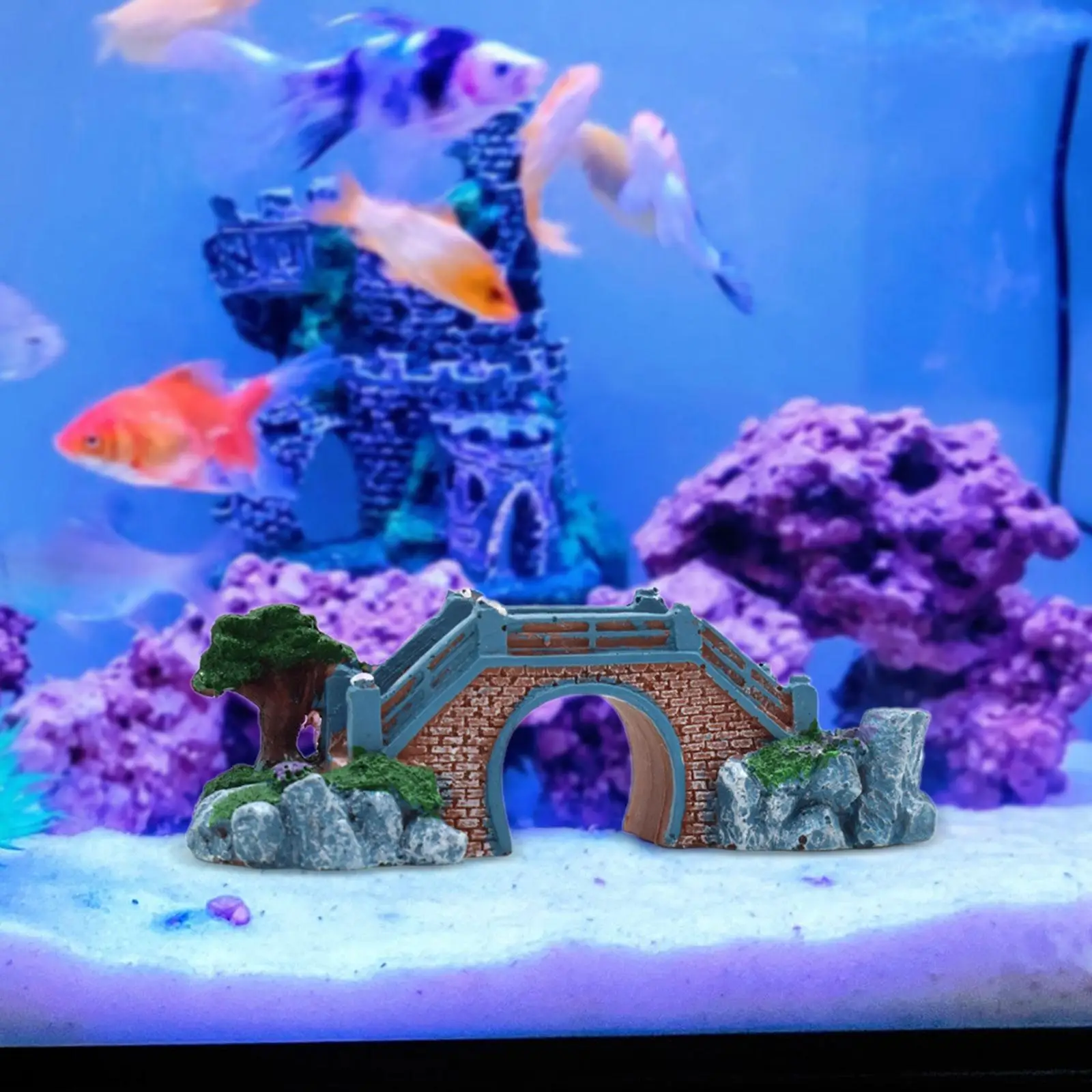 خزان الأسماك جسر مشهد الراتنج الحرف تمثال محاكاة جسر حوض السمك الحلي لحديقة ساحة شرفة الحديقة المشهد الصغير