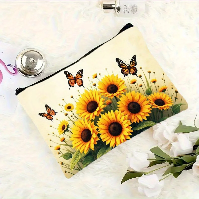 화려한 해바라기와 나비 프린트가 있는 메이크업 가방 - 다기능 지퍼 파우치, 보석 보관 가방, 완벽한 여행용 지퍼백
