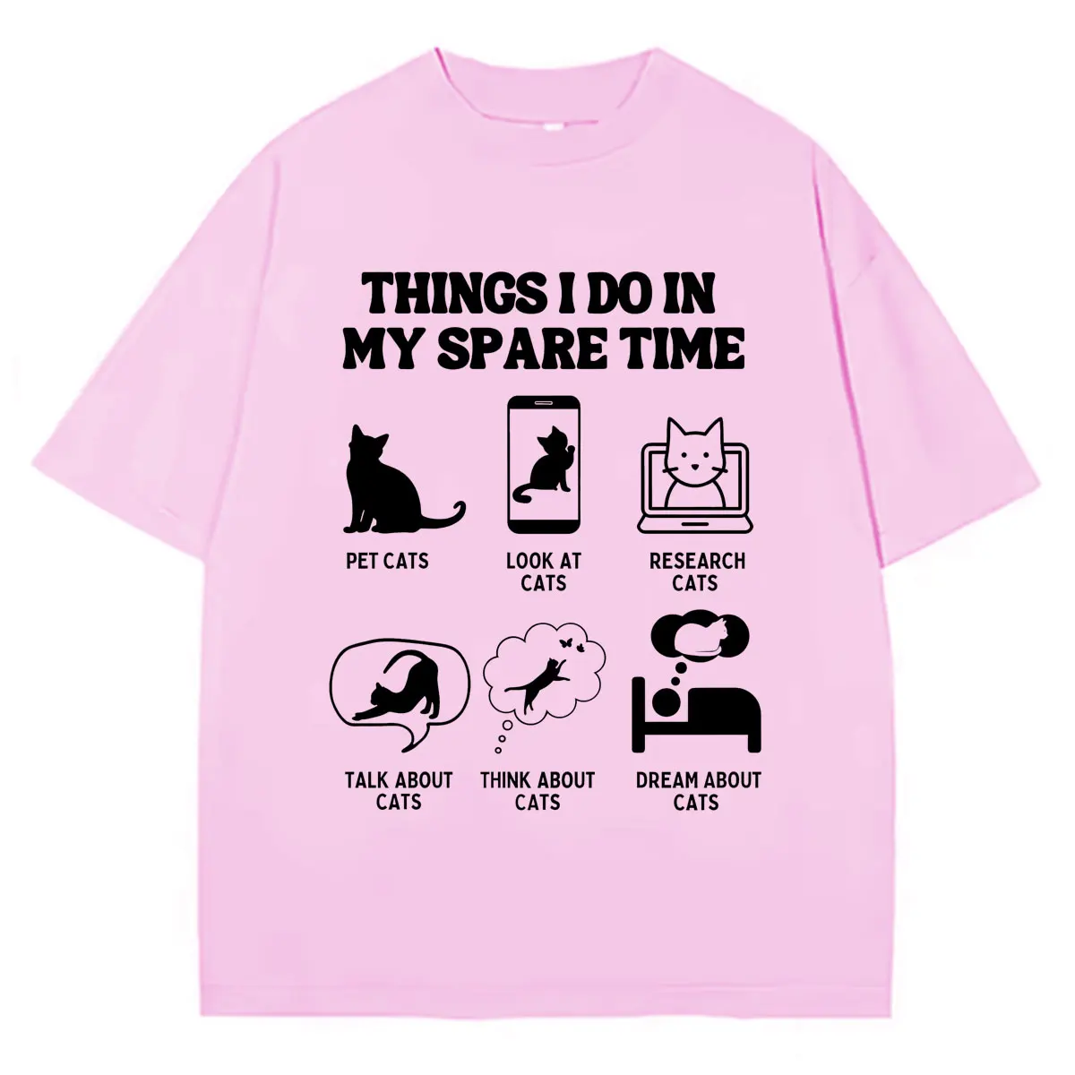 Things I Do in My Spare Time Cat Meme Graphic Mens Womens Summer O-Neck Short Sleeve Tshrit Streetwear Classic Cozy Cotton Tops