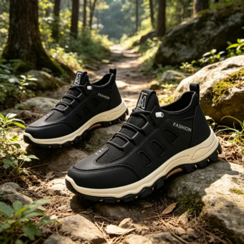 

Men Soft Hiking Shoes Summer Breathable Mesh Sneakers Light Black Hike Footwear Walking Shoes Outdoor Shoes Climbing Shoe Male
