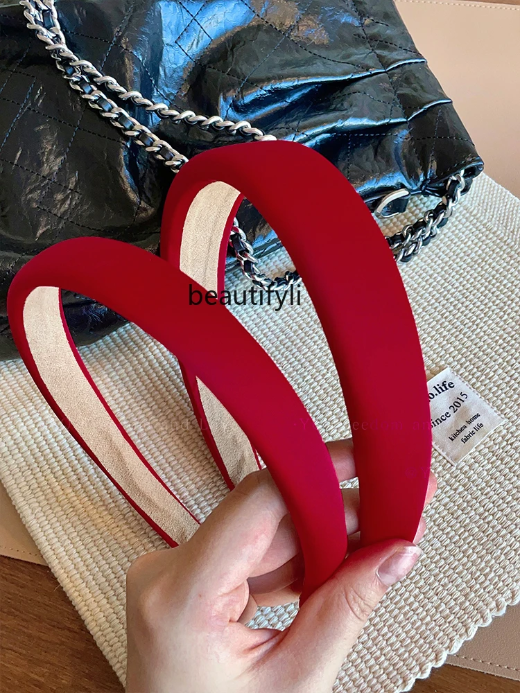 French Retro High-Grade Red Satin Hair Fixer Headband Female All-Matching Graceful Wash Face out Headband Hairpin Hair Ornaments