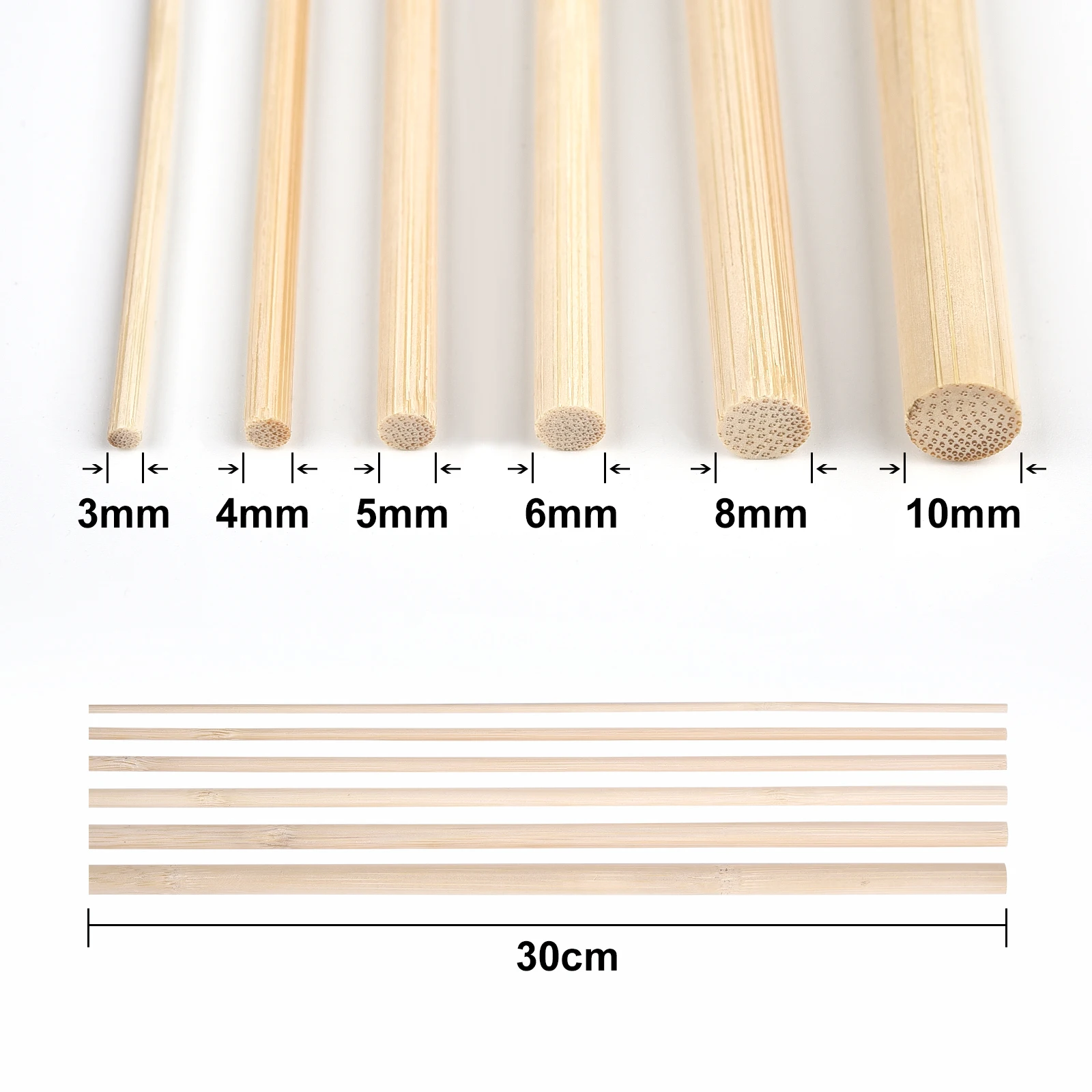 20 piezas/50 Uds. Palo pequeño de bambú sólido diámetro 3mm/4mm/5mm/6mm/8mm/10mm/longitud 30cm DIY materiales de modelo de construcción hechos a mano madera