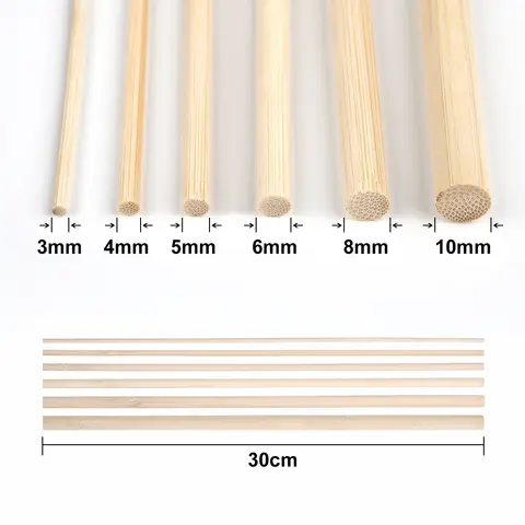 20pcs/50pcs Small Solid Bamboo Stick Diameter 3mm/4mm/5mm/6mm/8mm/10mm/Length 30cm DIY Handmade Building Model Materials Wood