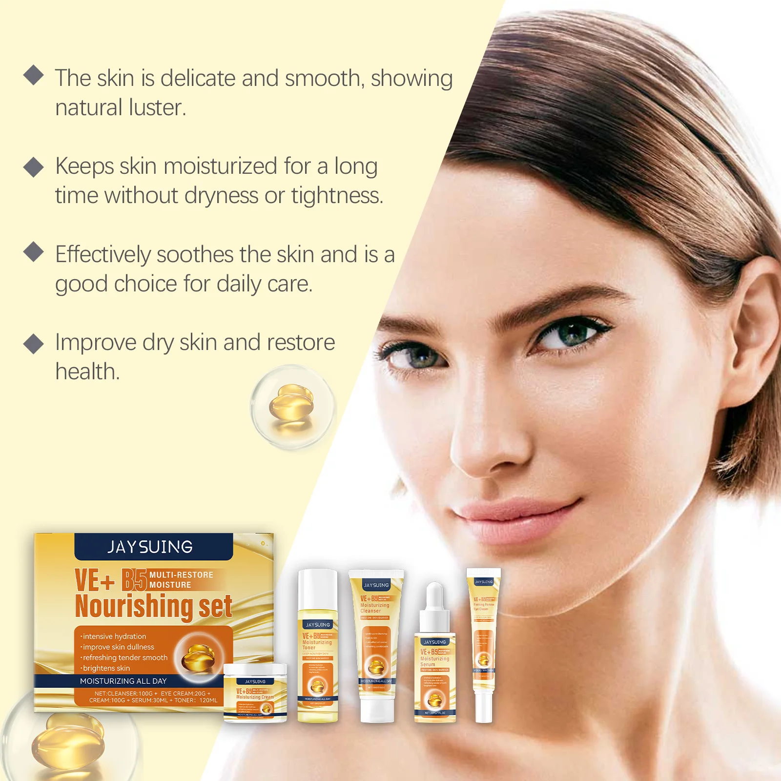 Jaysuing VE+B5 Multi-Restore Nourishing Skin Care Set Anti-Aging Firming Repair Eye Fade Brighten Dull Skin Facial Skincare Kit