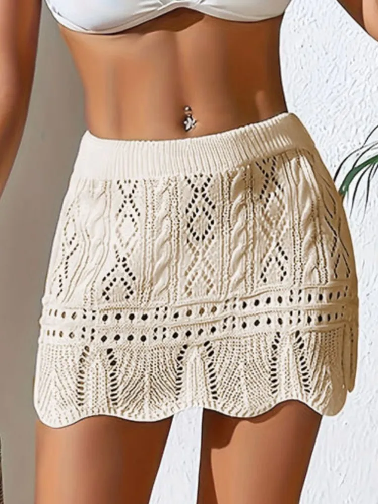 

Модная однотонная пляжная вязаная женская повседневная мини-юбка с низкой талией, новинка лета 2026, пляжная одежда, бикини Spice Girl, юбки