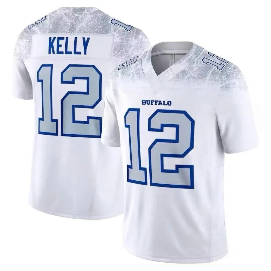 Männer Buffalo Bills # 17 Josh Allen Trikot Weiß V-Ausschnitt Name Nummer Kurzarm Sporttrikot für Fans Familienoutfit – Detail 11
