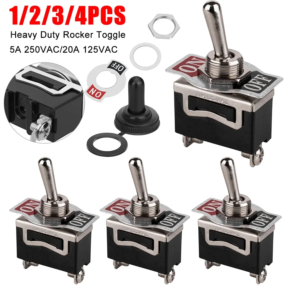 1-4PCS Heavy Duty Rocker Toggle 20A 125VAC Car Metal  SPST Toggle Switch ON OFF Toggle Switch For Car Boat Rocker Toggle Switch