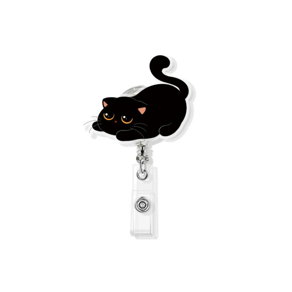Black Cat Acrylic Badge Holder Animal Retractable Badge Reel Nurse Doctor Office Use Clip ID Card Holder Badge Reel Gifts