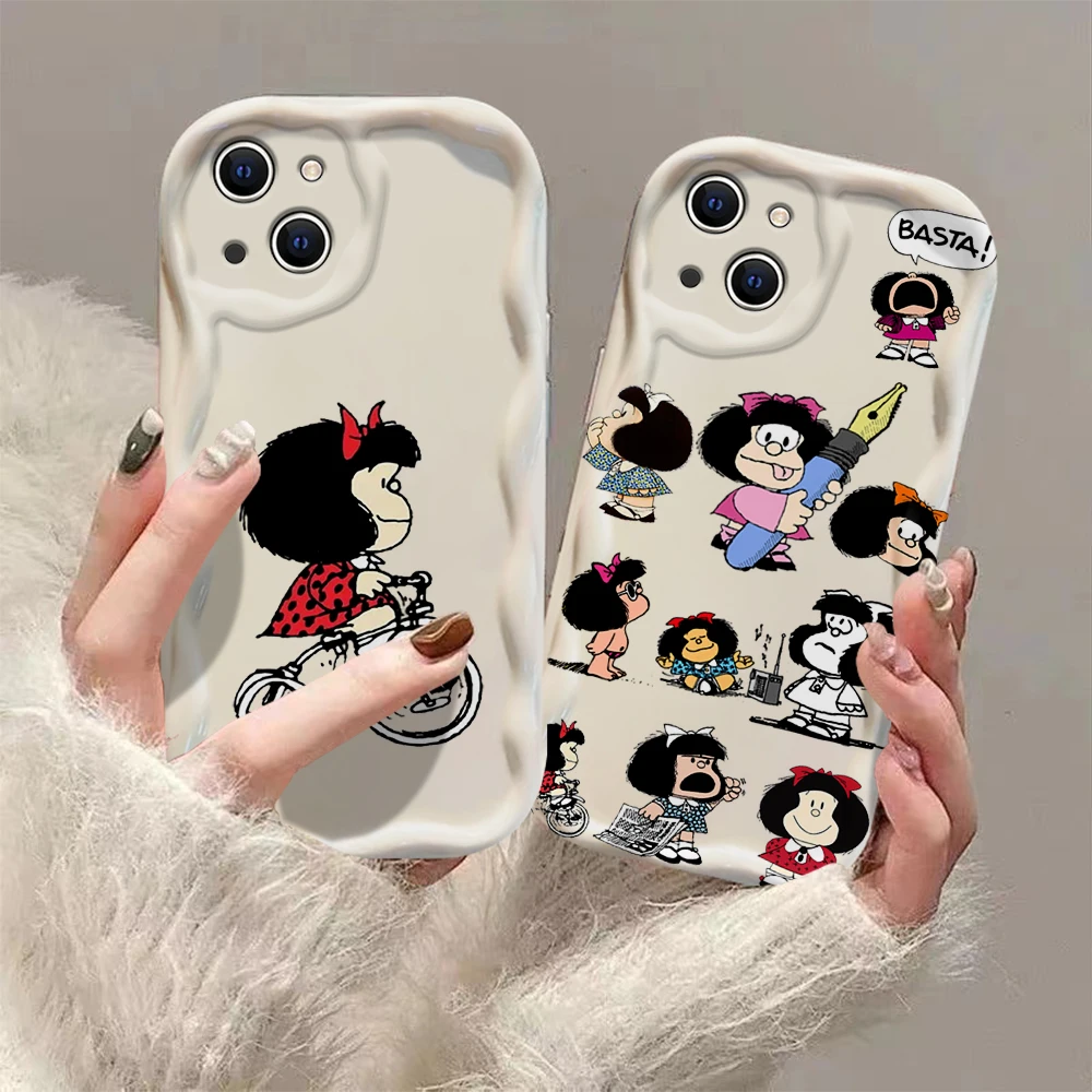 Cartoon M-Mafaldas 3D Wave Case For iPhone 16 15 14 13 12 11 Pro Max Mini X XR XSMAX 8 7 6S Plus Soft Silicone Cover