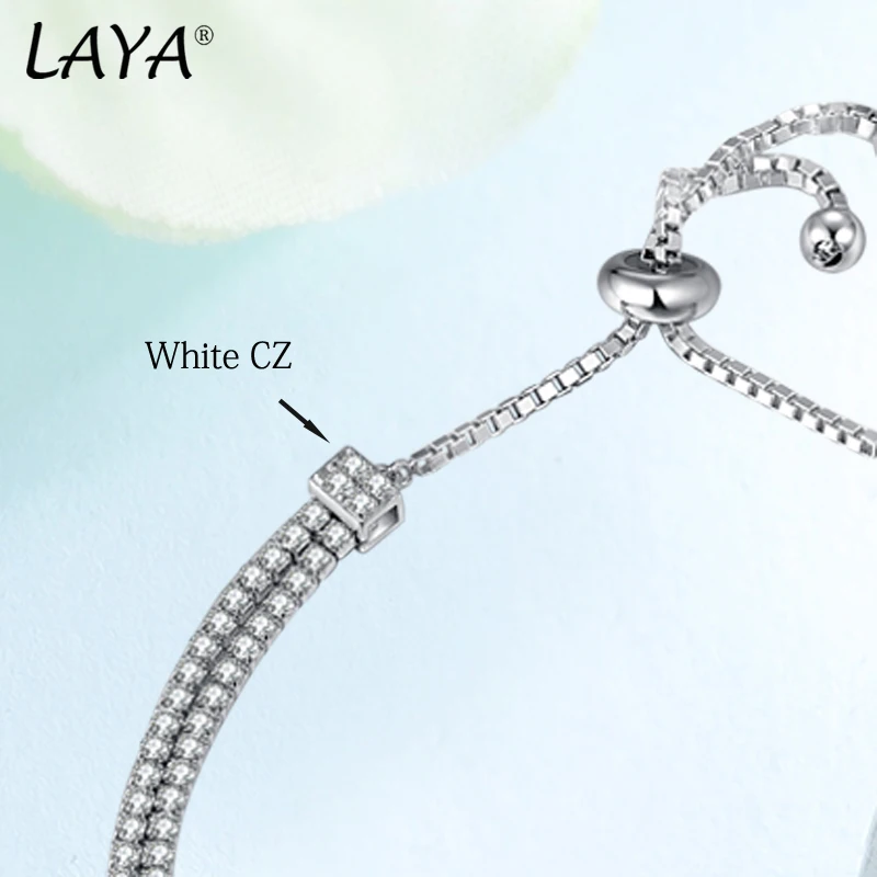 LAYA قابل للتعديل أساور للنساء ريال 925 ختم فضي اللون الأبيض تشيكوسلوفاكيا الخرز ربط سوار التنس مع صندوق سلسلة حلية مجوهرات #3