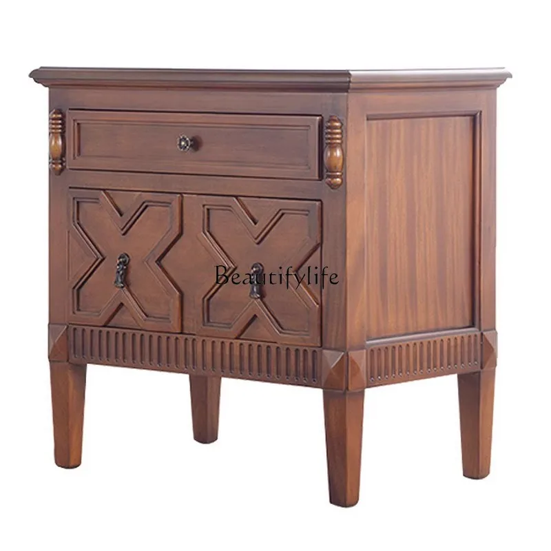 

Mahogany solid wood bedside table, retro bedside storage locker