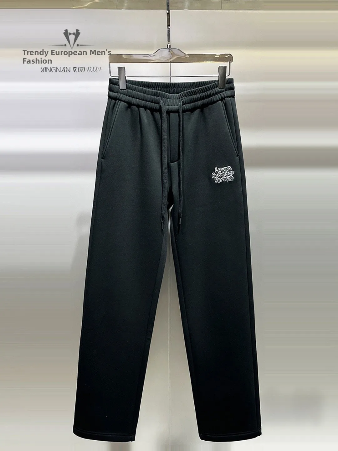 

Men's Casual Straight Leg Pants Winter Faion Brand Embroidered Fce Lined Thiened Casual Trousers High Waist Polyester ...