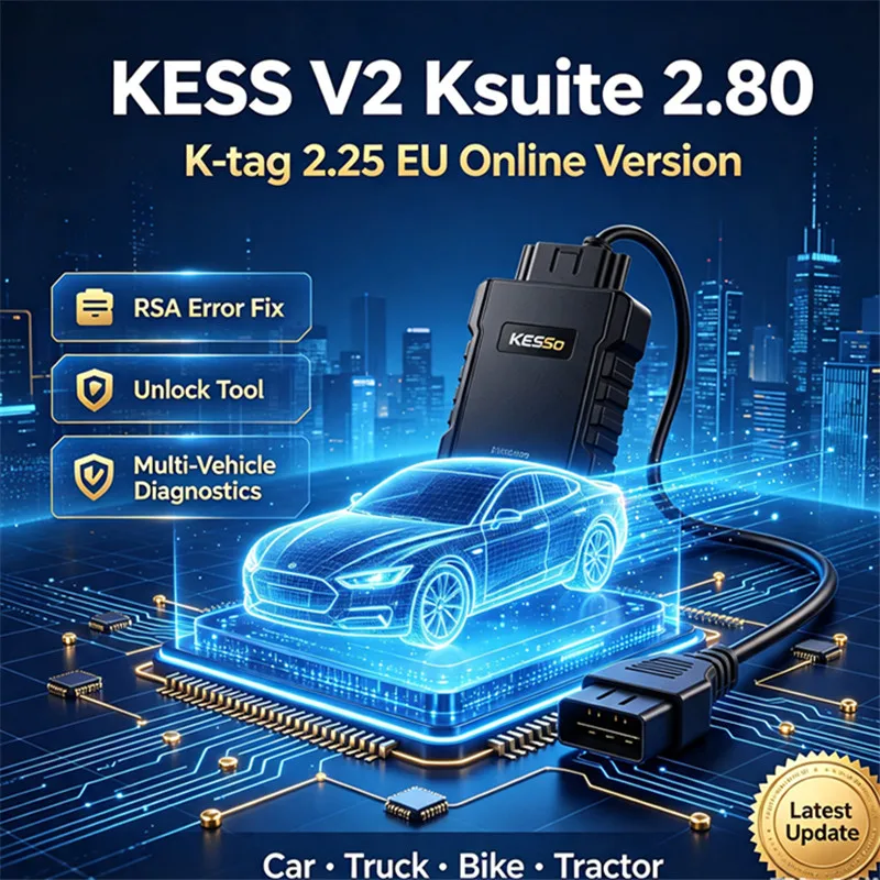 Newest KESS Ksuite 2.80 K-tag 2.25 for KESS V2 – RSA Error Fix, Unlock Tool for Car Truck Bike Tractor EU Online Version