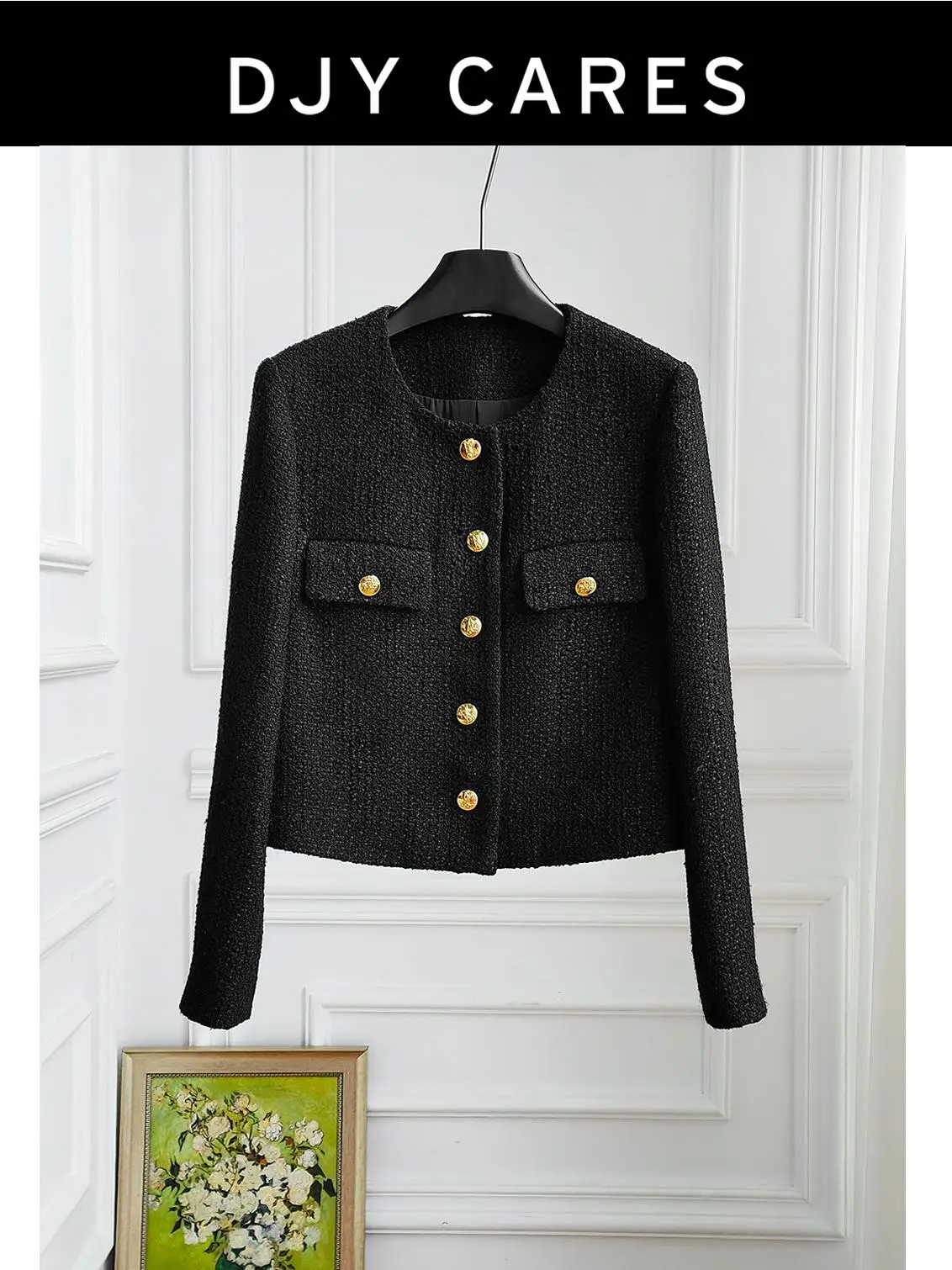 

New Bold tweed fashionable short jacket straight tube versatile slimming top big size