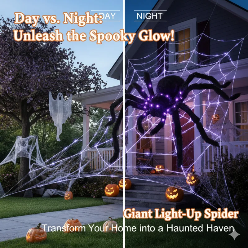 

Halloween Black Spider Hanging Web Spider Spiders Decoration Simulation Glow Plush Outdoor Bar Haunted House Prank Scary Set New