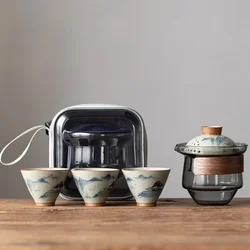 Tea Pot and Cup Set Hand Painted Ceramic Teacups Chinese Glass Teapot Outdoor Portable Tea Set 1 Pot 3 Cups Kung Fu Tea Set