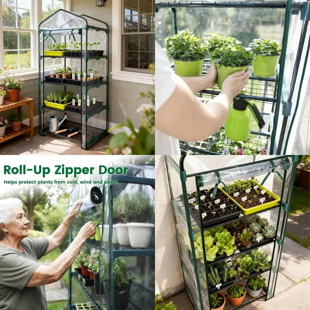 

Компактная 4-ярусная мини-теплица - 63 дюйма высотой x 27 дюймов в длину x 19 дюймов в ширину - Переносные садовые полки с ПВХ-покрытием для использования в помещении и на улице