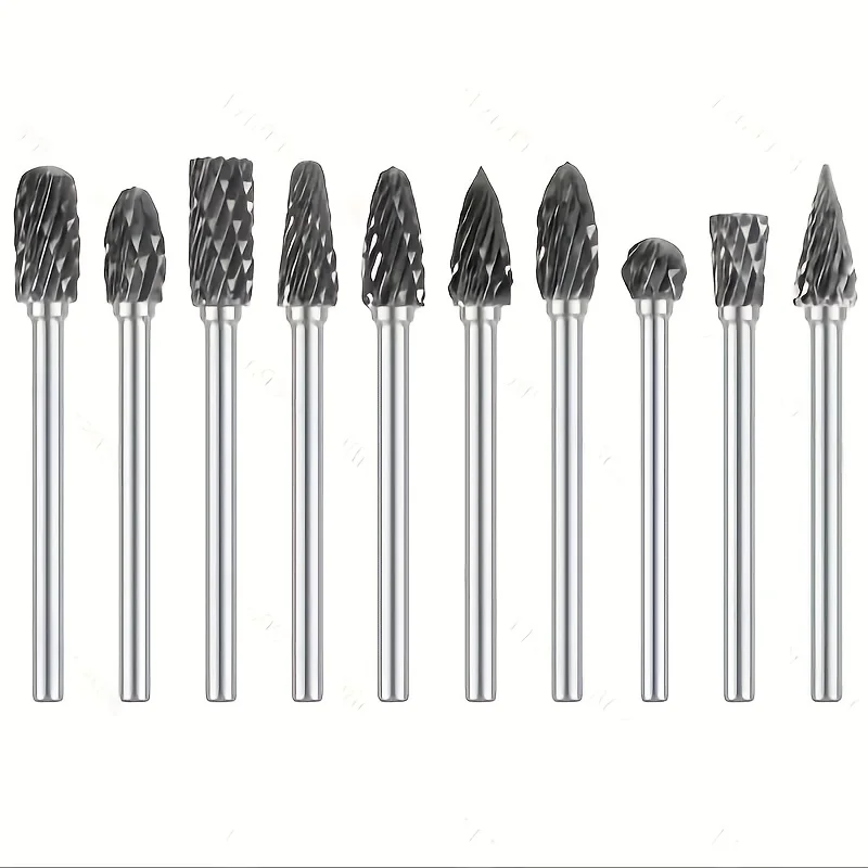 10pc High-Speed Steel Rotary Files Handcrafted DIY Root Carving Electric Grinding Heads Milling Cutters Woodworking Application