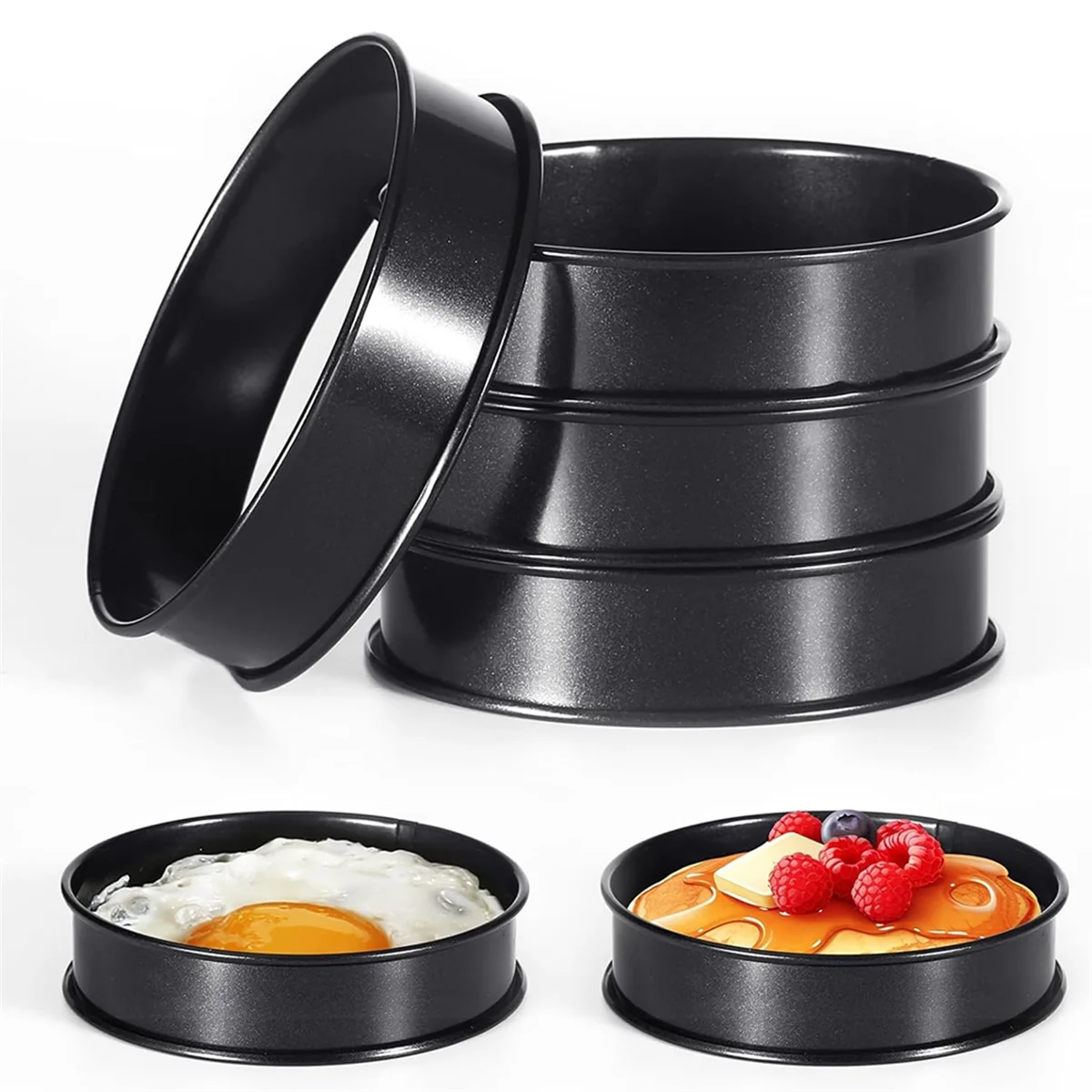 6Pcs Crumpet Rings, 4 Inch Double Rolled Stainless Steel Round Cake Tart Cookie Egg Burger Rings Mold for Baking Cooking HY