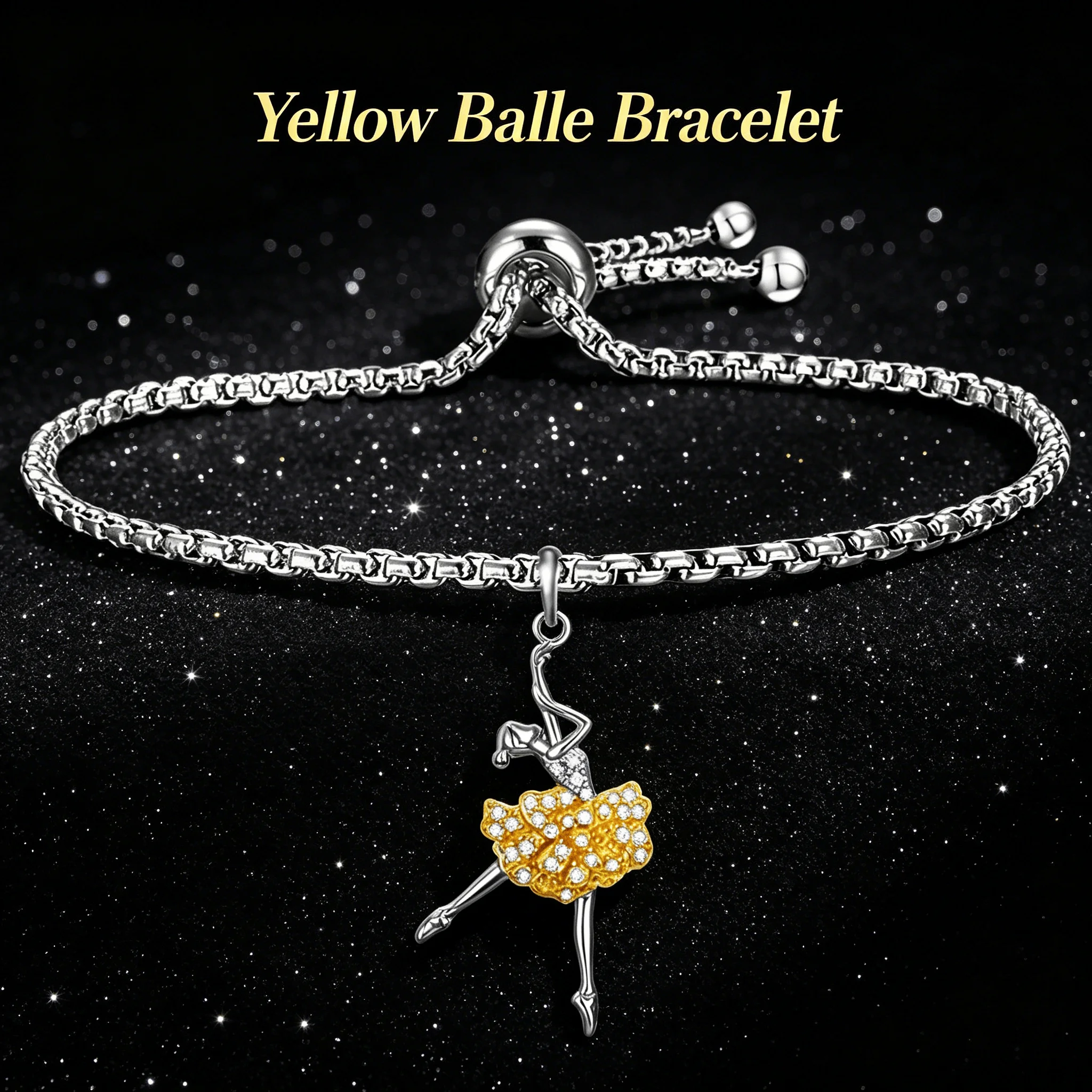 Silvery & Golden Tone Zinc Alloy Ballet Dancer Adjustable Bracelet Clear Faux Crystal Dance Lover Ballet Jewelry Gift